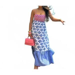 NEW BRISARA leher maxi dress in pink and blue